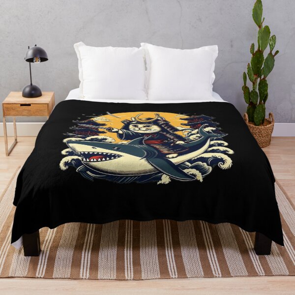 Item preview, Samurai Cat Riding Shark Funny Animal Art designed and sold by Kozeyah1989.