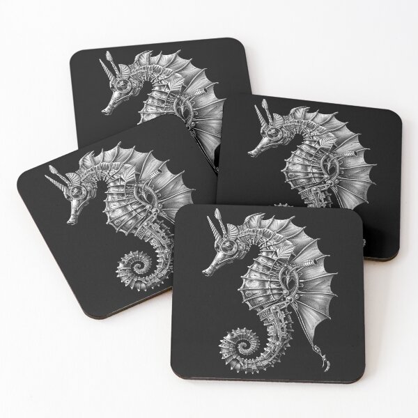 Item preview, Steampunk Seahorse Mechanical Ocean Creature Black and White Art Design designed and sold by inkoutninja.