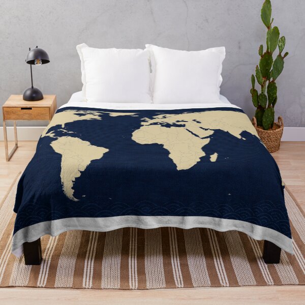 Item preview, Indigo Textile World Map Equal Earth designed and sold by kuradoshanon.