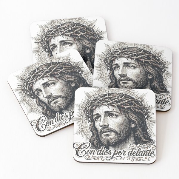 Item preview, Con Dios Por Delante - Jesus Crown of Thorns Vintage Religious Art designed and sold by StickersArcoiris.