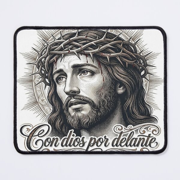 Item preview, Con Dios Por Delante - Jesus Crown of Thorns Vintage Religious Art designed and sold by StickersArcoiris.