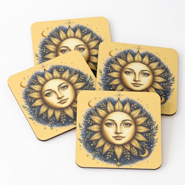 Item preview, Celestial Sun Face Boho Line Art Sticker | Vintage Mystical Botanical Sun Goddess Illustration designed and sold by Hari Arts.