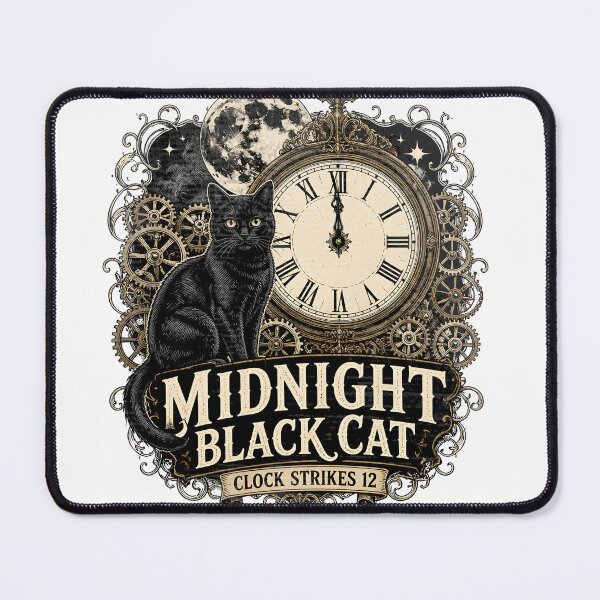 Item preview, Midnight Black Cat Clock Strikes 12 Vintage Engraving designed and sold by BernoNickel.