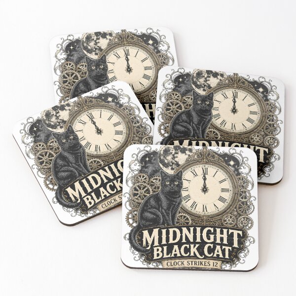 Item preview, Midnight Black Cat Clock Strikes 12 Vintage Engraving designed and sold by BernoNickel.