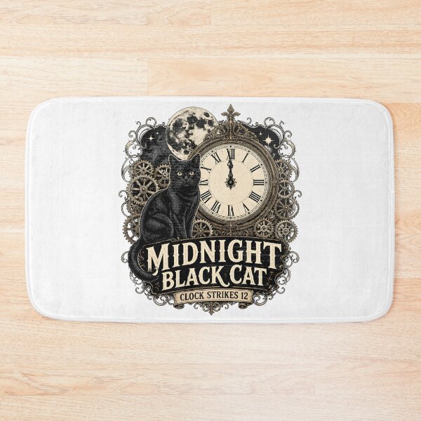 Item preview, Midnight Black Cat Clock Strikes 12 Vintage Engraving designed and sold by BernoNickel.