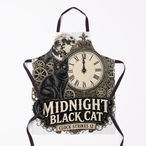 Item preview, Midnight Black Cat Clock Strikes 12 Vintage Engraving designed and sold by BernoNickel.