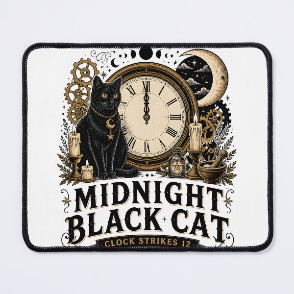 Item preview, Midnight Black Cat Clock Strikes 12 Witchy Occult designed and sold by KristenosNehk.