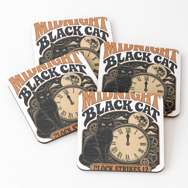Item preview, Midnight Black Cat Clock Strikes 12 Retro Halloween designed and sold by BernoNickel.