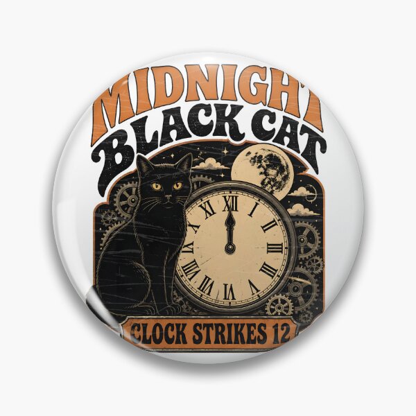 Item preview, Midnight Black Cat Clock Strikes 12 Retro Halloween designed and sold by BernoNickel.
