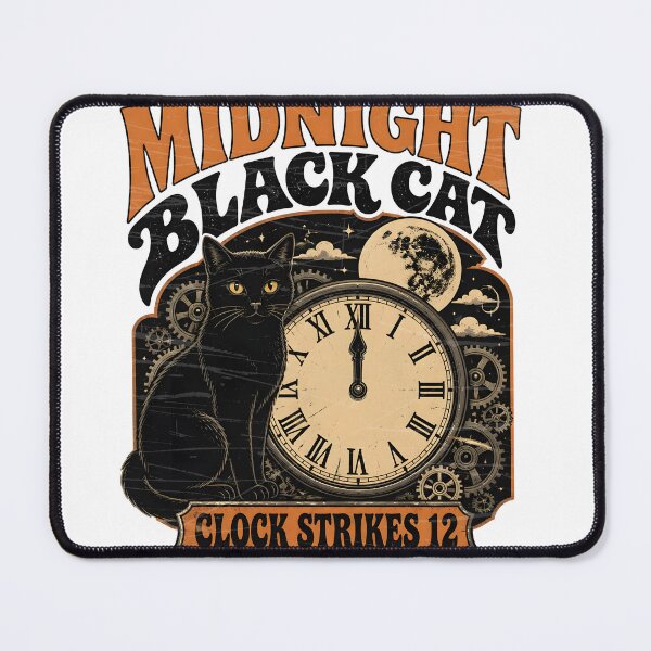 Item preview, Midnight Black Cat Clock Strikes 12 Retro Halloween designed and sold by BernoNickel.