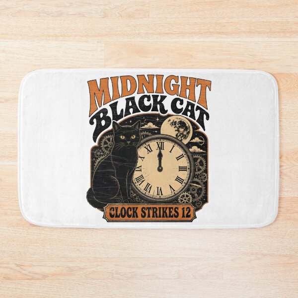 Item preview, Midnight Black Cat Clock Strikes 12 Retro Halloween designed and sold by BernoNickel.