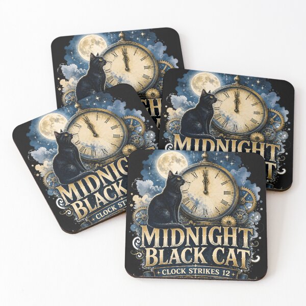 Item preview, Midnight Black Cat Clock Strikes 12 Watercolor Fantasy designed and sold by BernoNickel.