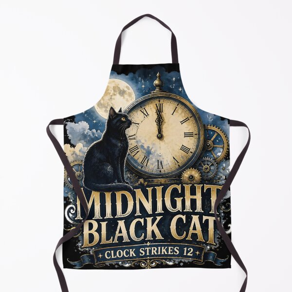 Item preview, Midnight Black Cat Clock Strikes 12 Watercolor Fantasy designed and sold by BernoNickel.