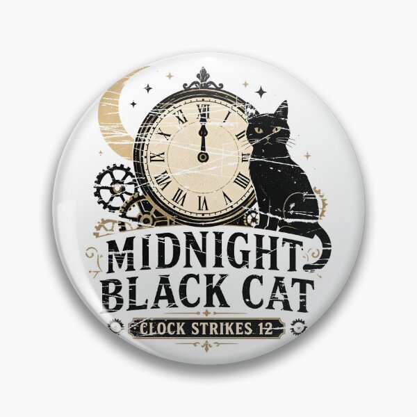Item preview, Midnight Black Cat Clock Strikes 12 Minimal Silhouette designed and sold by BernoNickel.