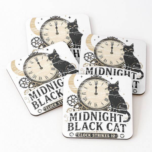 Item preview, Midnight Black Cat Clock Strikes 12 Minimal Silhouette designed and sold by BernoNickel.