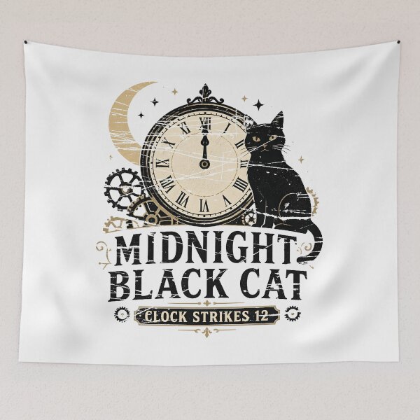Item preview, Midnight Black Cat Clock Strikes 12 Minimal Silhouette designed and sold by BernoNickel.