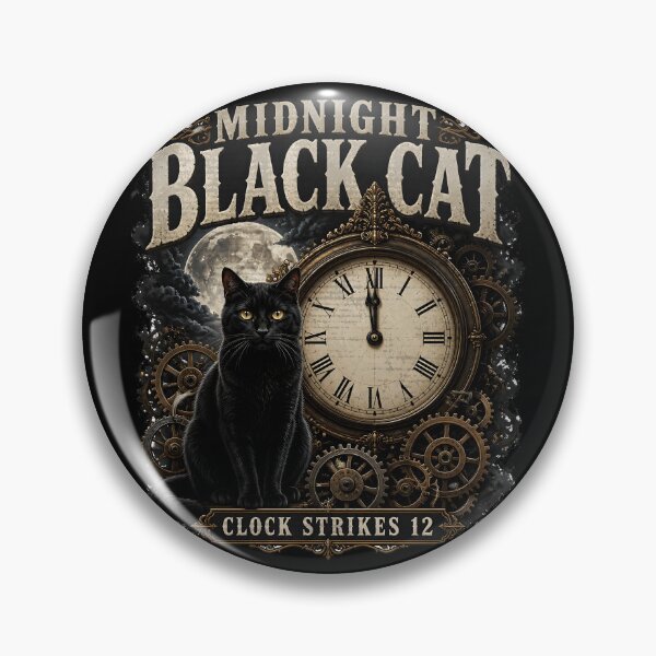 Item preview, Midnight Black Cat Clock Strikes 12 Dark Realistic designed and sold by BernoNickel.
