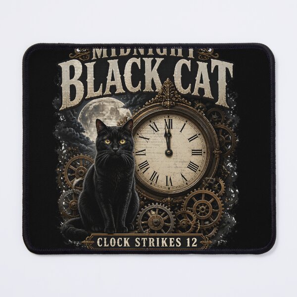 Item preview, Midnight Black Cat Clock Strikes 12 Dark Realistic designed and sold by BernoNickel.