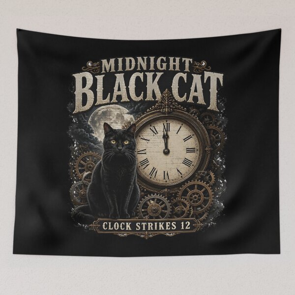 Item preview, Midnight Black Cat Clock Strikes 12 Dark Realistic designed and sold by BernoNickel.