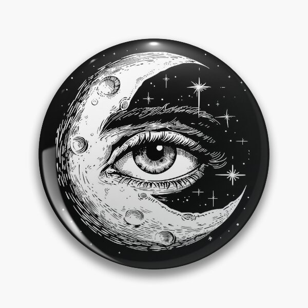 Item preview, All Seeing Eye in Crescent Moon – Celestial Gothic Black and White Art designed and sold by inkoutninja.