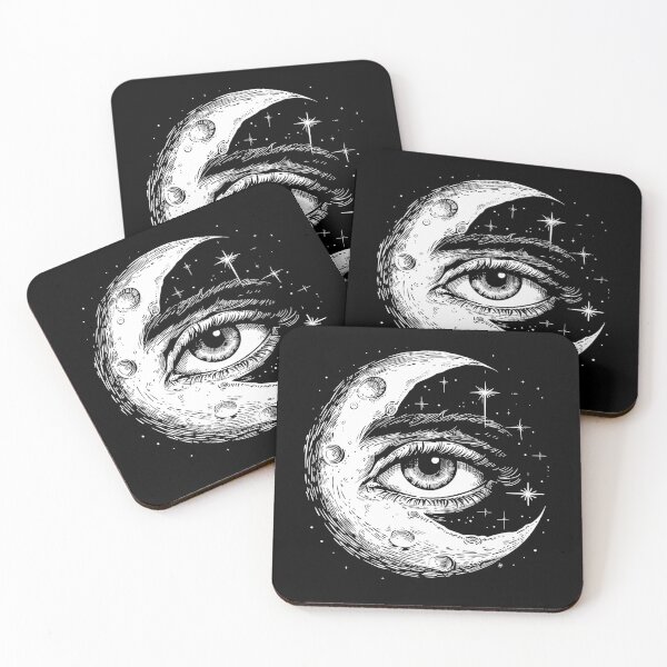 Item preview, All Seeing Eye in Crescent Moon – Celestial Gothic Black and White Art designed and sold by inkoutninja.
