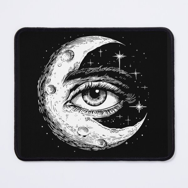 Item preview, All Seeing Eye in Crescent Moon – Celestial Gothic Black and White Art designed and sold by inkoutninja.