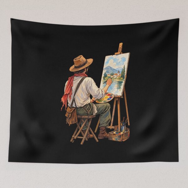 Item preview, Watercolor Traveling Artist Painting a Mountain Village designed and sold by optimusprime39.