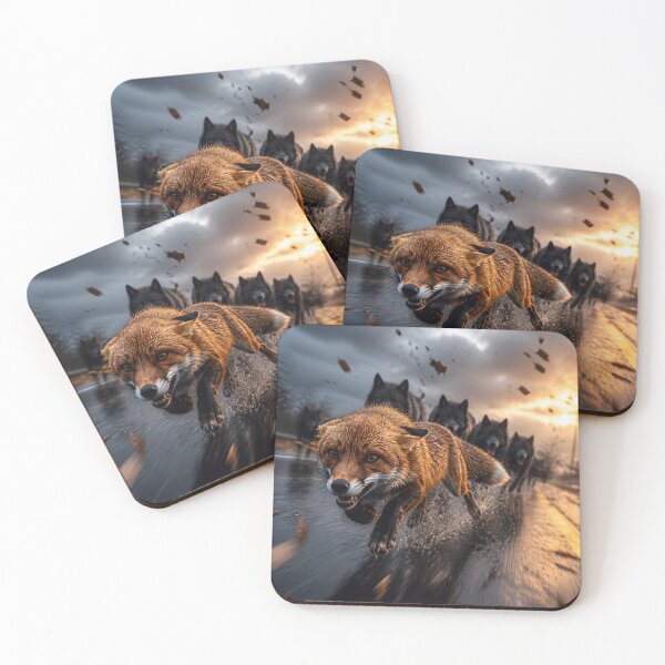 Item preview, Run for Survival – Red Fox Escaping the Wolf Pack designed and sold by DreamyWallVibes.