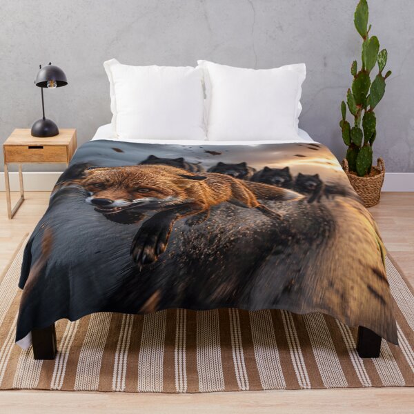 Item preview, Run for Survival – Red Fox Escaping the Wolf Pack designed and sold by DreamyWallVibes.