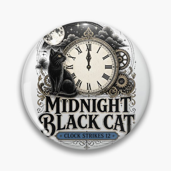 Item preview, Midnight Black Cat Clock Strikes 12 Line Art + Dotwork designed and sold by KristenosNehk.