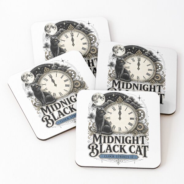 Item preview, Midnight Black Cat Clock Strikes 12 Line Art + Dotwork designed and sold by KristenosNehk.