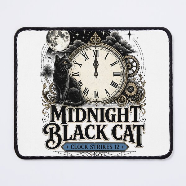 Item preview, Midnight Black Cat Clock Strikes 12 Line Art + Dotwork designed and sold by KristenosNehk.