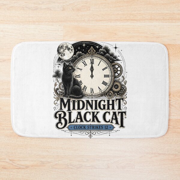 Item preview, Midnight Black Cat Clock Strikes 12 Line Art + Dotwork designed and sold by KristenosNehk.