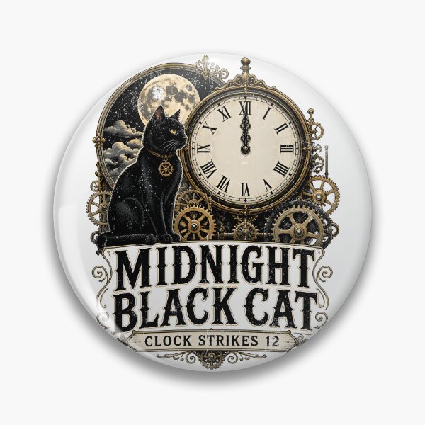 Item preview, Midnight Black Cat Clock Strikes 12 Steampunk Vintage designed and sold by KristenosNehk.