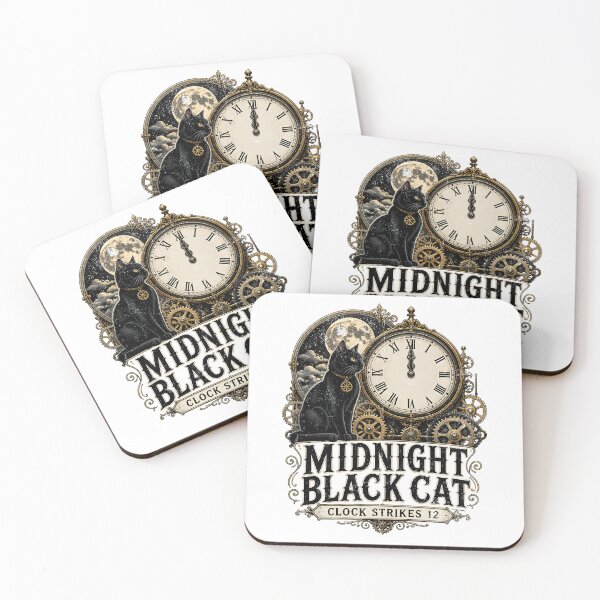 Item preview, Midnight Black Cat Clock Strikes 12 Steampunk Vintage designed and sold by KristenosNehk.