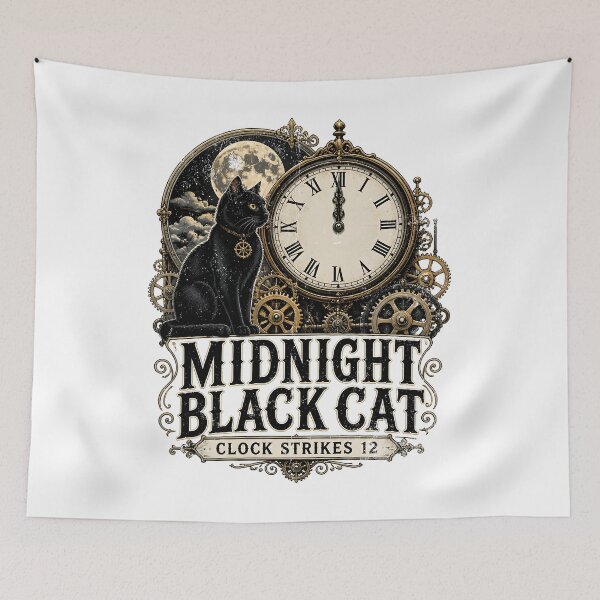 Item preview, Midnight Black Cat Clock Strikes 12 Steampunk Vintage designed and sold by KristenosNehk.