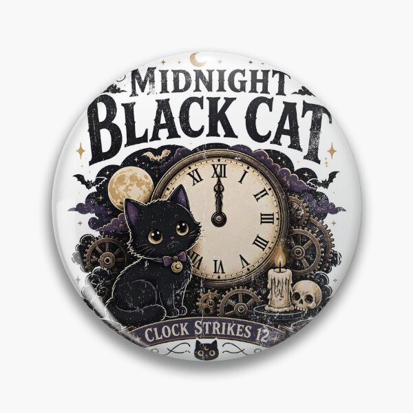 Item preview, Midnight Black Cat Clock Strikes 12 Cute Dark Kawaii designed and sold by KristenosNehk.