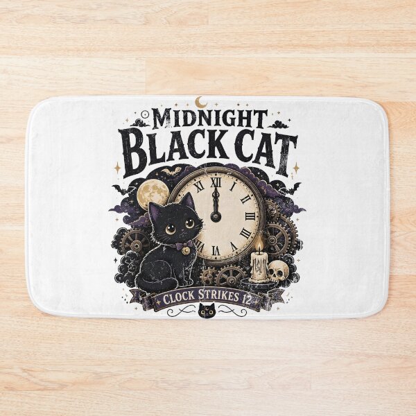Item preview, Midnight Black Cat Clock Strikes 12 Cute Dark Kawaii designed and sold by KristenosNehk.