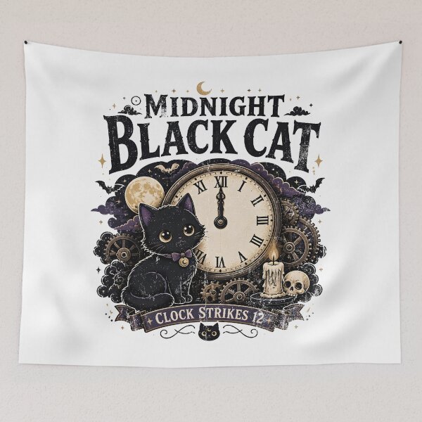 Item preview, Midnight Black Cat Clock Strikes 12 Cute Dark Kawaii designed and sold by KristenosNehk.