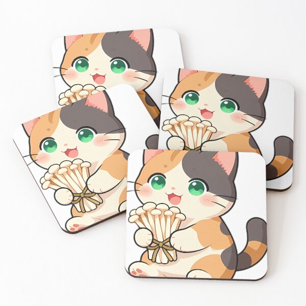 Item preview, Cute Calico Kitten with Enoki Mushroom Bouquet designed and sold by pumsquare.