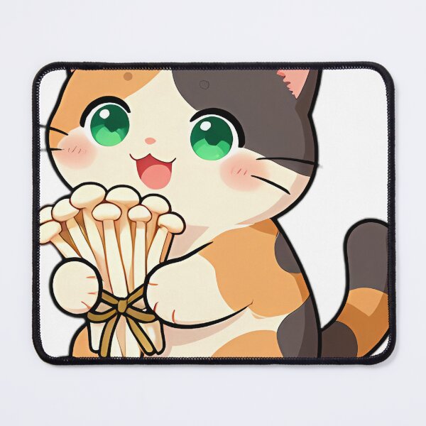 Item preview, Cute Calico Kitten with Enoki Mushroom Bouquet designed and sold by pumsquare.
