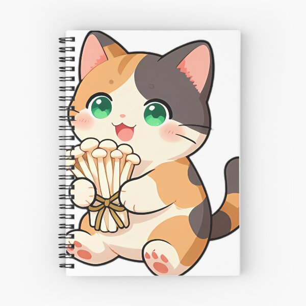 Item preview, Cute Calico Kitten with Enoki Mushroom Bouquet designed and sold by pumsquare.
