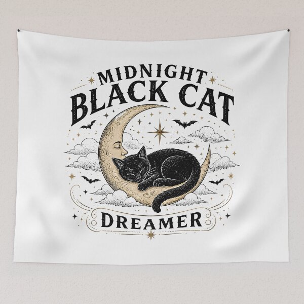 Item preview, Midnight Black Cat Dreamer Line Art + Dotwork designed and sold by KristenosNehk.