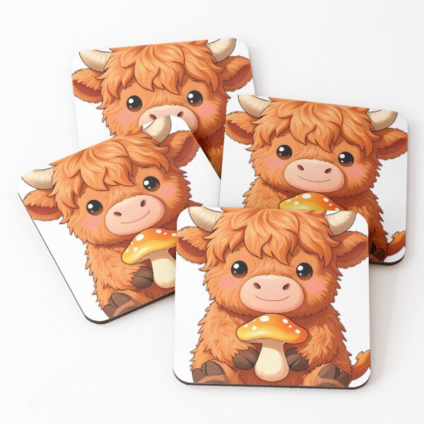 Item preview, Cute Highland Cow Calf with Golden Waxy Cap Mushroom designed and sold by pumsquare.