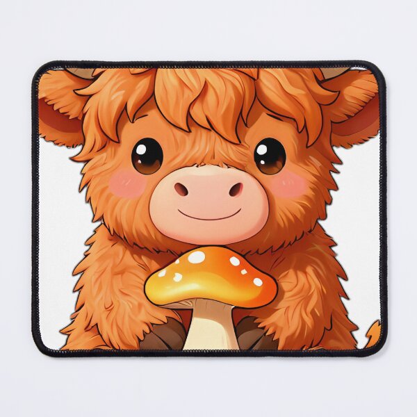 Item preview, Cute Highland Cow Calf with Golden Waxy Cap Mushroom designed and sold by pumsquare.
