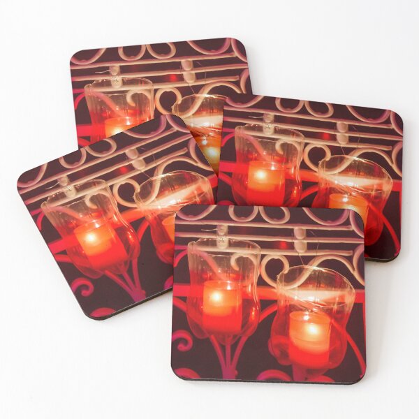 Item preview, Romantic Red Glass Candle Holders On An Ornate Iron Railing Create Warm Ambient Glow designed and sold by Nmallia.