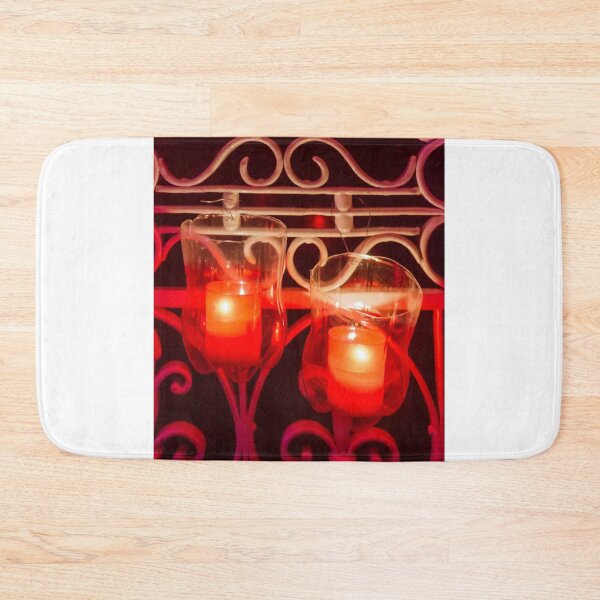 Item preview, Romantic Red Glass Candle Holders On An Ornate Iron Railing Create Warm Ambient Glow designed and sold by Nmallia.