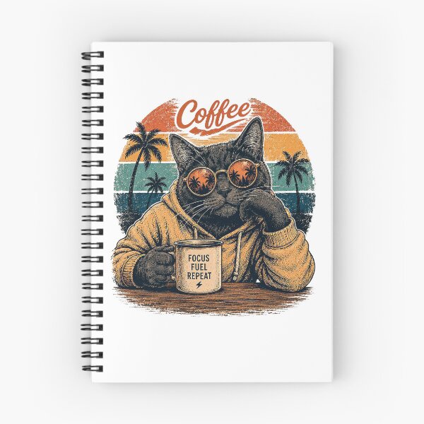 Item preview, Coffee Cat with Sunglasses and Vintage Palm Trees designed and sold by victorstudioart.