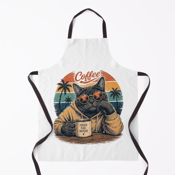 Item preview, Coffee Cat with Sunglasses and Vintage Palm Trees designed and sold by victorstudioart.