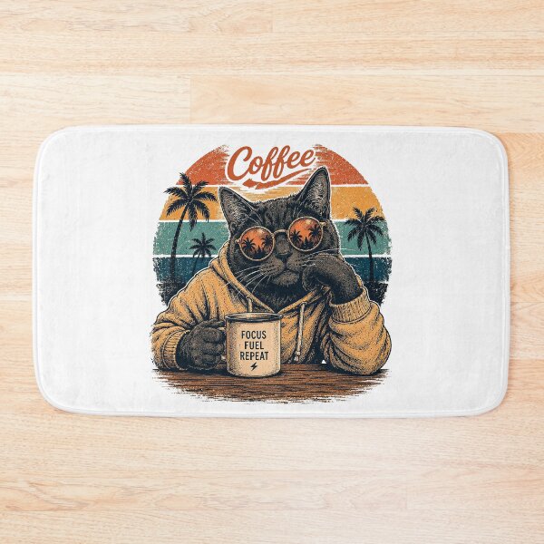 Item preview, Coffee Cat with Sunglasses and Vintage Palm Trees designed and sold by victorstudioart.